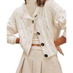 Free People Cream Cable Knit Cardigan